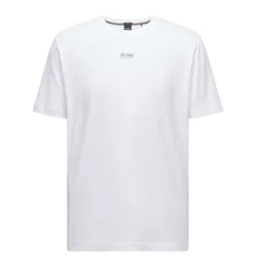 T-shirt Boss Tee-Tape en coton stretch blanc à logo multicolore