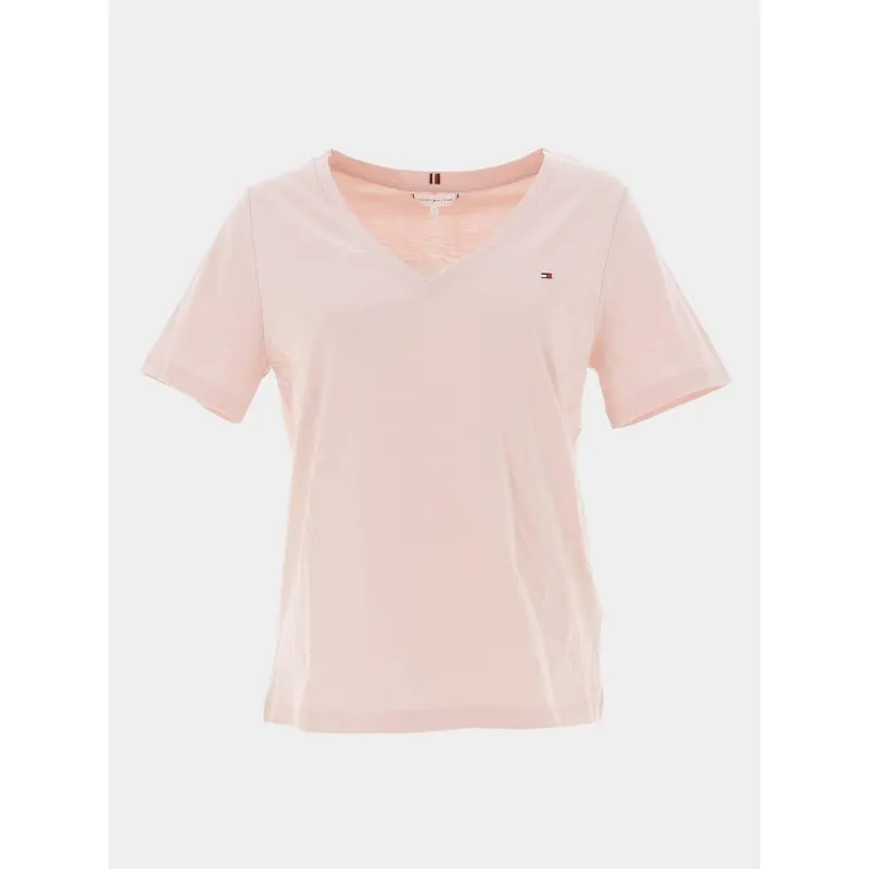 T-shirt col v regular rose femme - Tommy Hilfiger | wimod