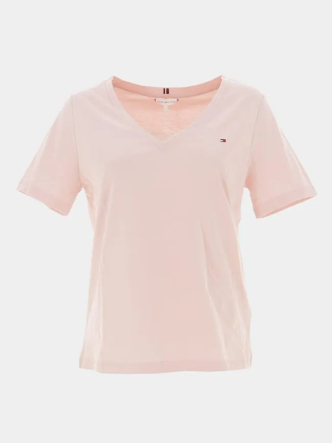 T-shirt col v regular rose femme - Tommy Hilfiger | wimod