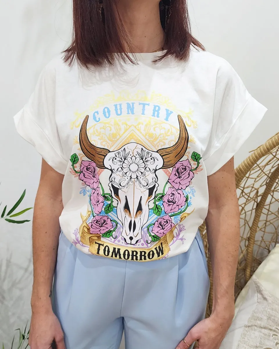 T-shirt femme blanc Country Tomorrow multicolore