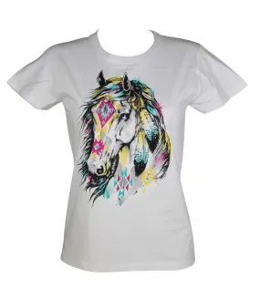 T-shirt femme manches courtes - cheval mustang 10199 coloré - blanc