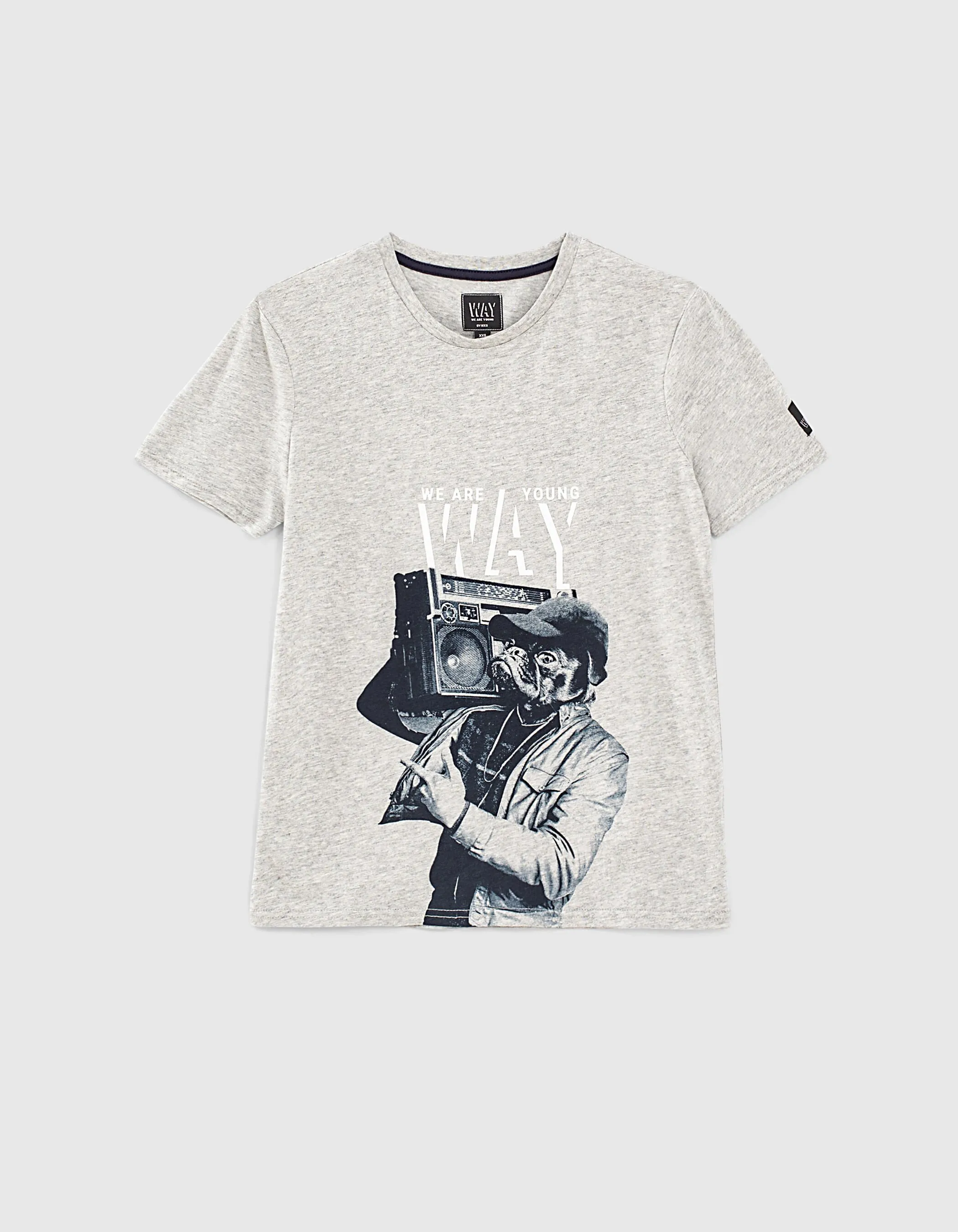 T-shirt gris chiné avec chien et Ghetto Blaster garçon