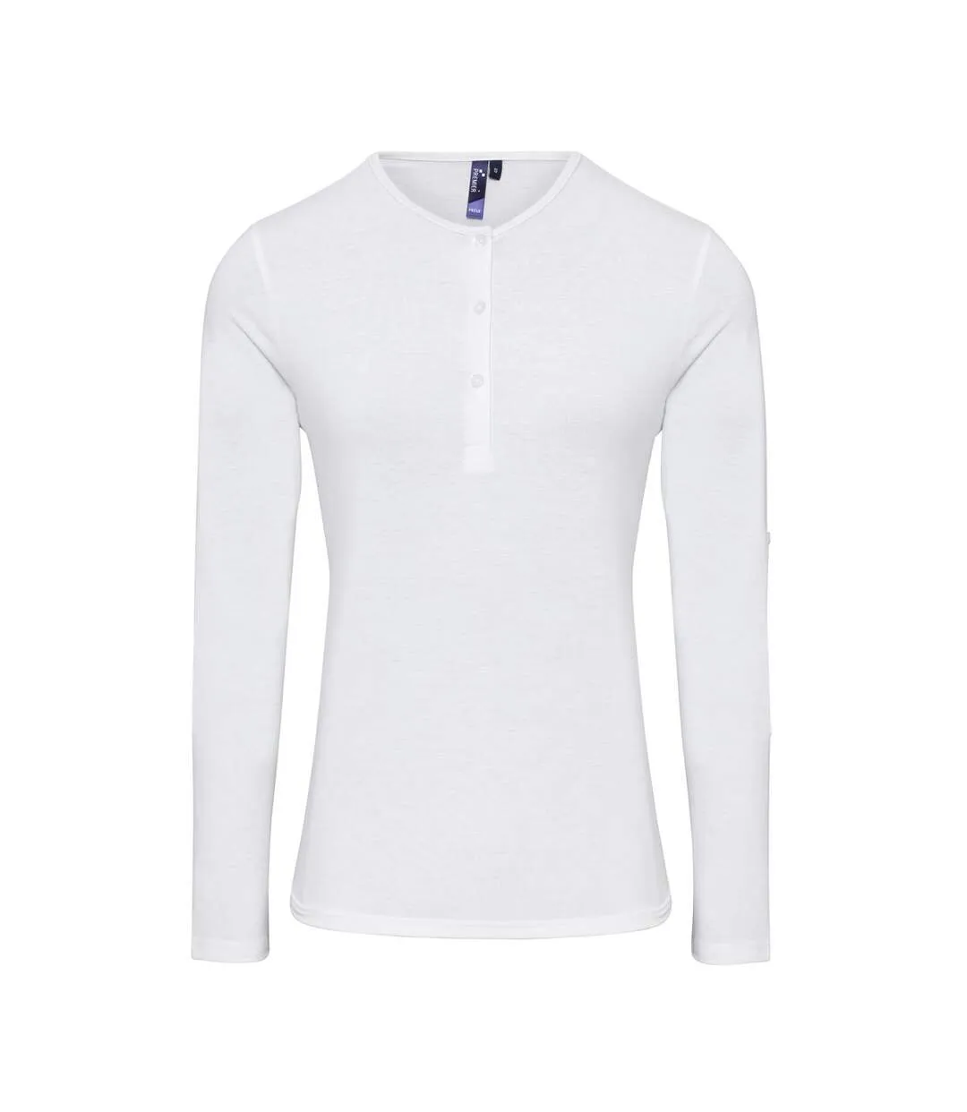 T-shirt henley manches retroussables - Femme - PR318 - blanc