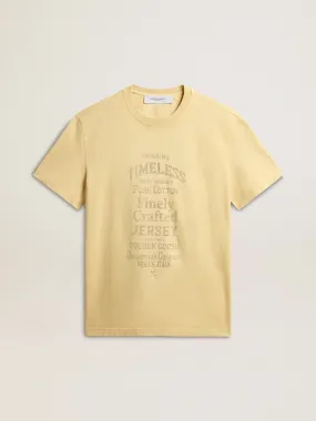 T-shirt homme en coton jaune pâle avec inscription décolorée | Golden Goose