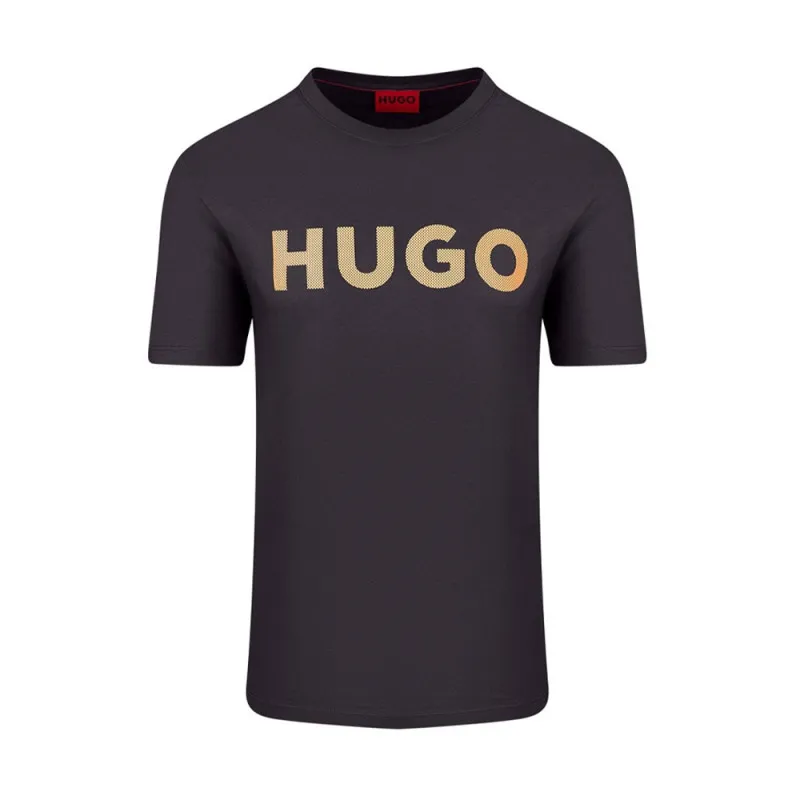 T-SHIRT HUGO NOIR REGULAR FIT AVEC LOGO IMPRIMÉ EN RÉSILLE ORANGE DULIVIO_U242