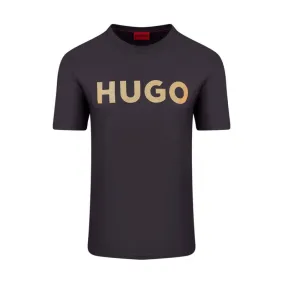 T-SHIRT HUGO NOIR REGULAR FIT AVEC LOGO IMPRIMÉ EN RÉSILLE ORANGE DULIVIO_U242