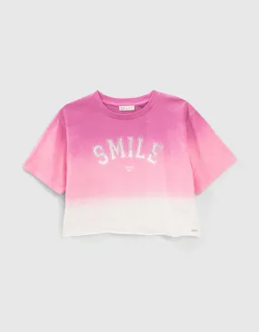 T-shirt rose effet deep dye et message fille