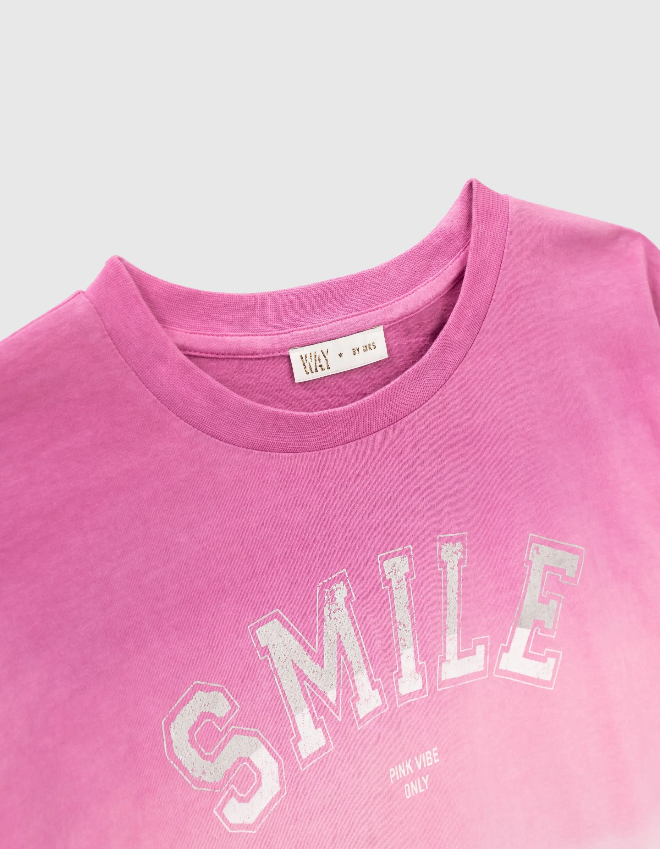 T-shirt rose effet deep dye et message fille