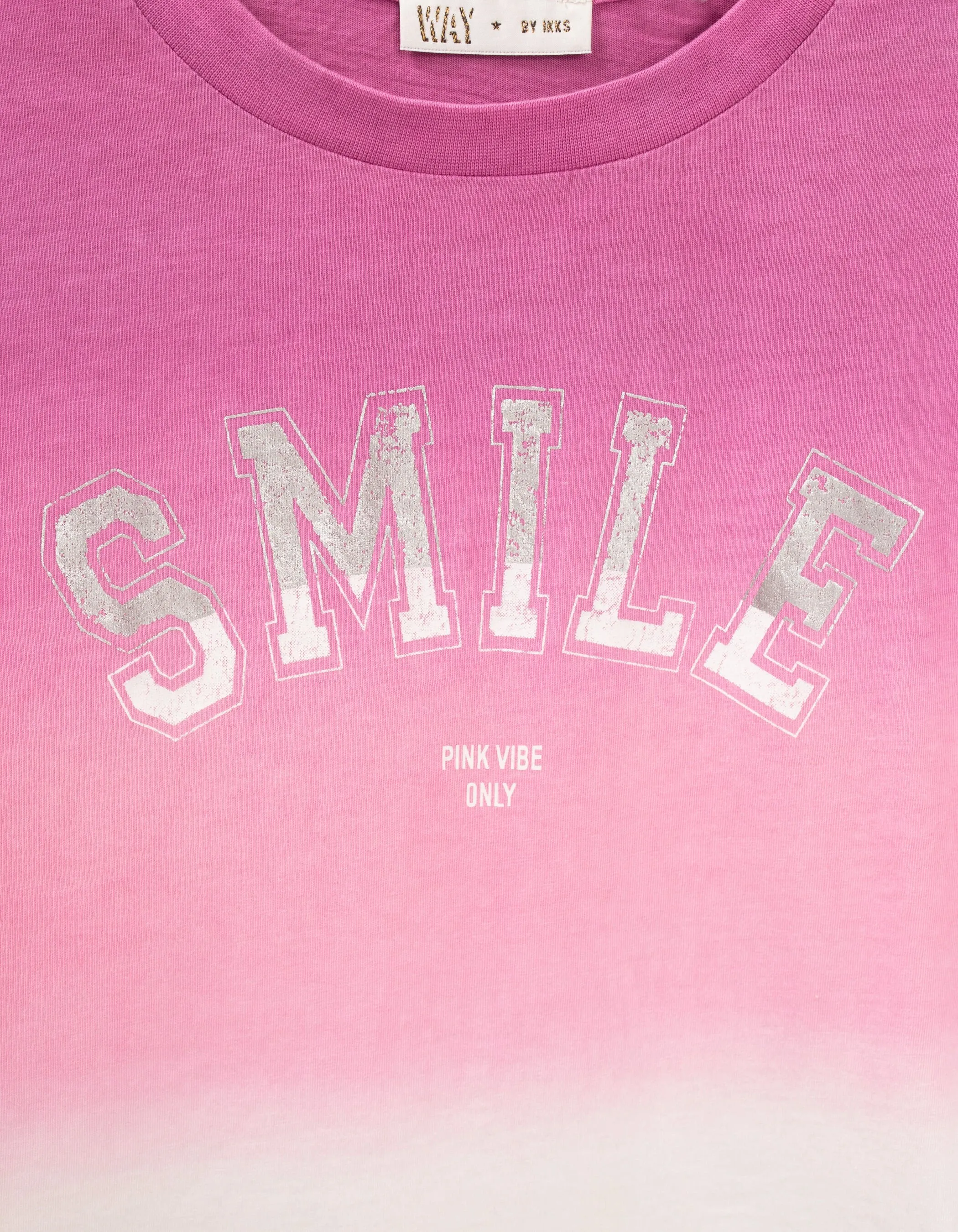 T-shirt rose effet deep dye et message fille