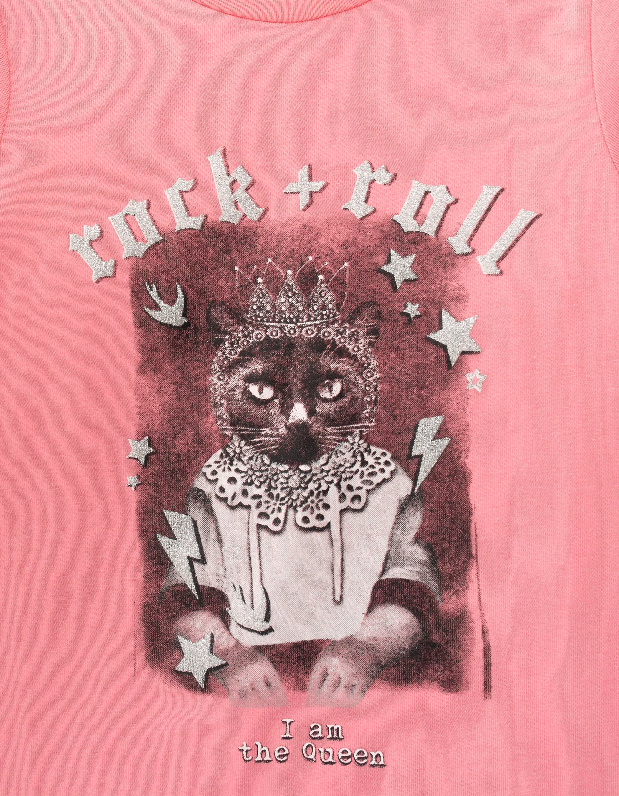 T-shirt rose vif visuel chat-princesse fille