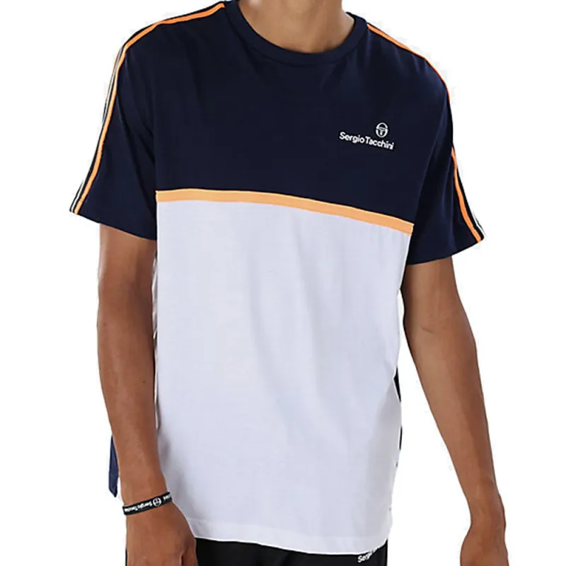 T-SHIRT SERGIO TACCHINI LISTA CO BLEU MARINE ORANGE