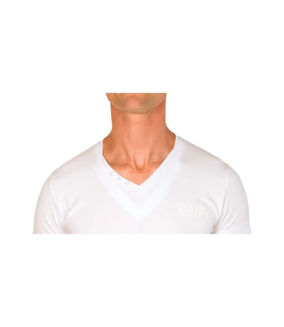 T-shirt Slim Col V Uni Blanc Manches Courtes