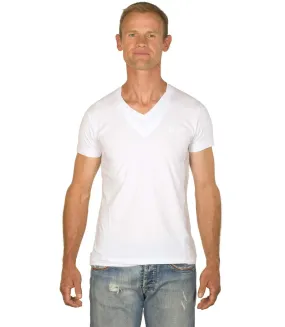 T-shirt Slim Col V Uni Blanc Manches Courtes