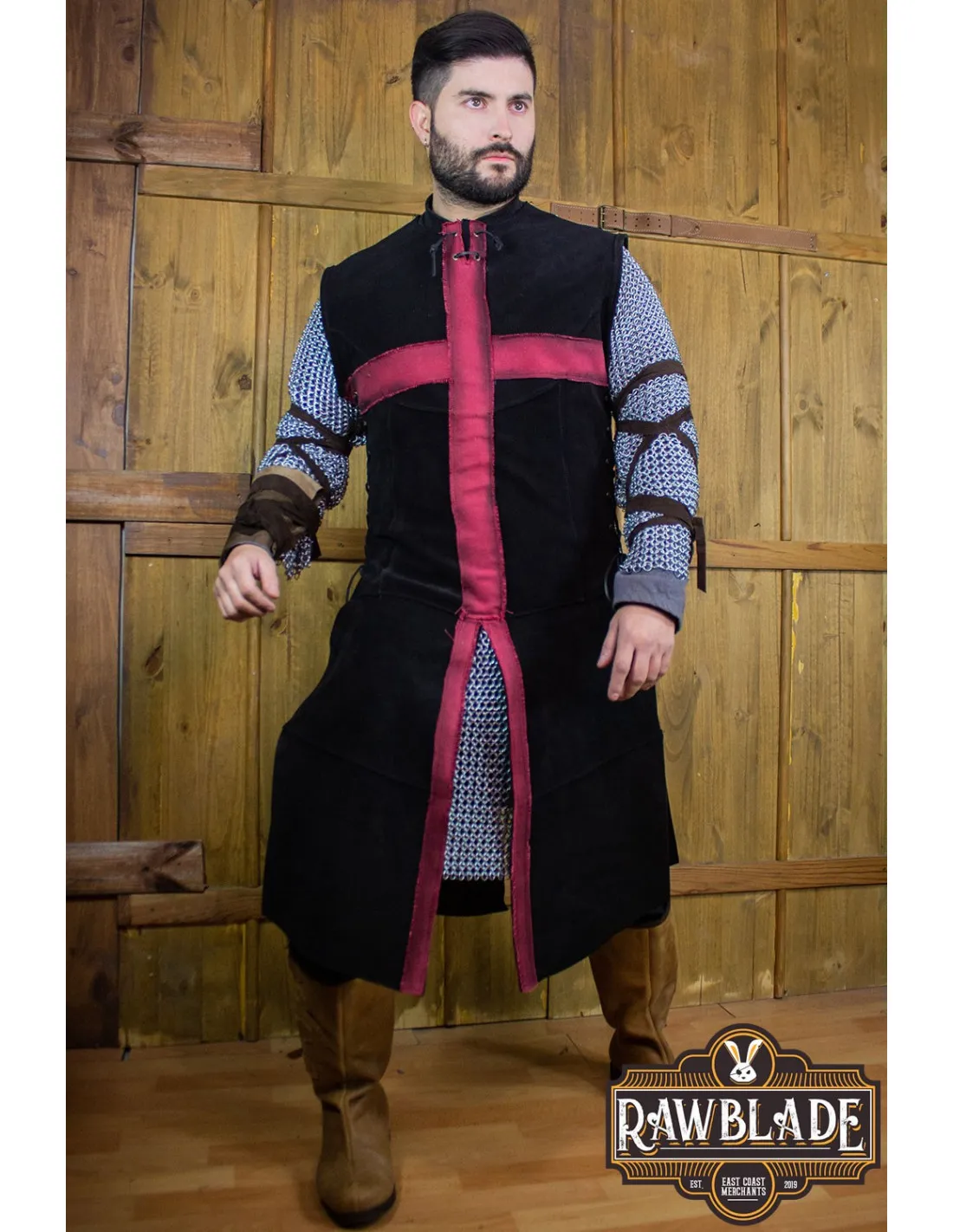 Tabard Médiéval Croisé - Noir et Rouge ⚔️ Boutique Épées