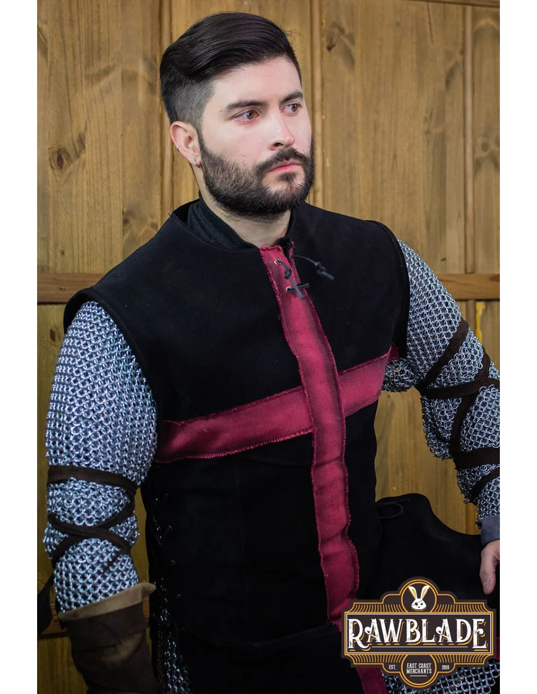 Tabard Médiéval Croisé - Noir et Rouge ⚔️ Boutique Épées