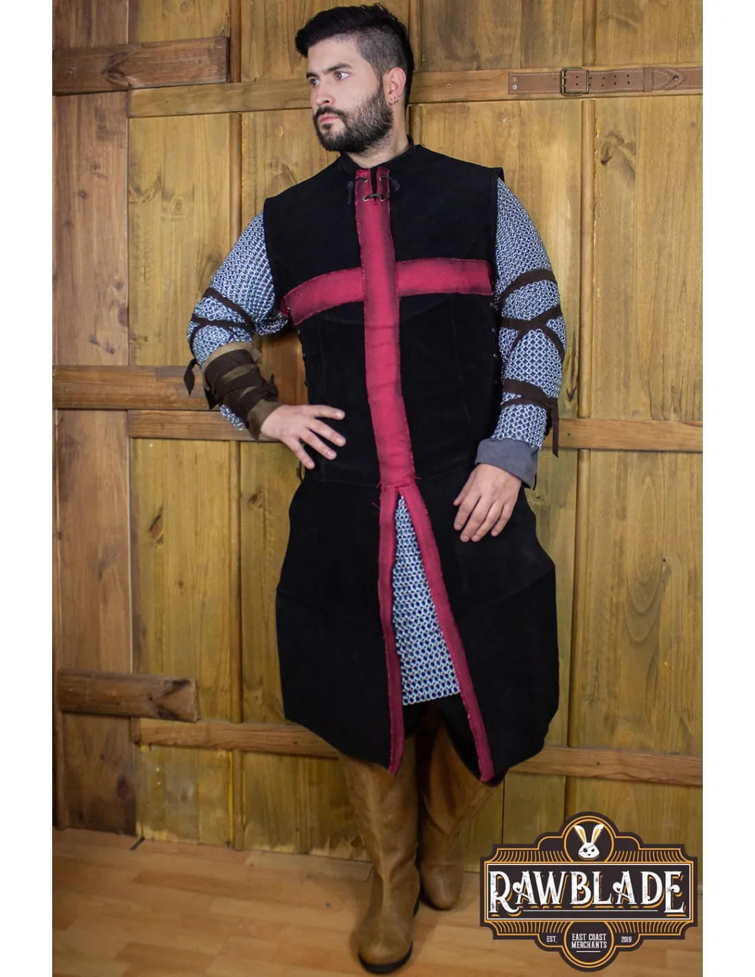 Tabard Médiéval Croisé - Noir et Rouge ⚔️ Boutique Épées