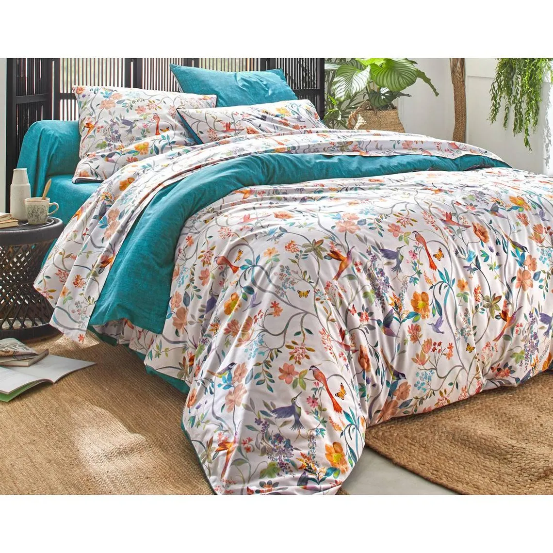 Taie d'oreiller COLIBRIS multicolore en percale de coton | 3 Suisses