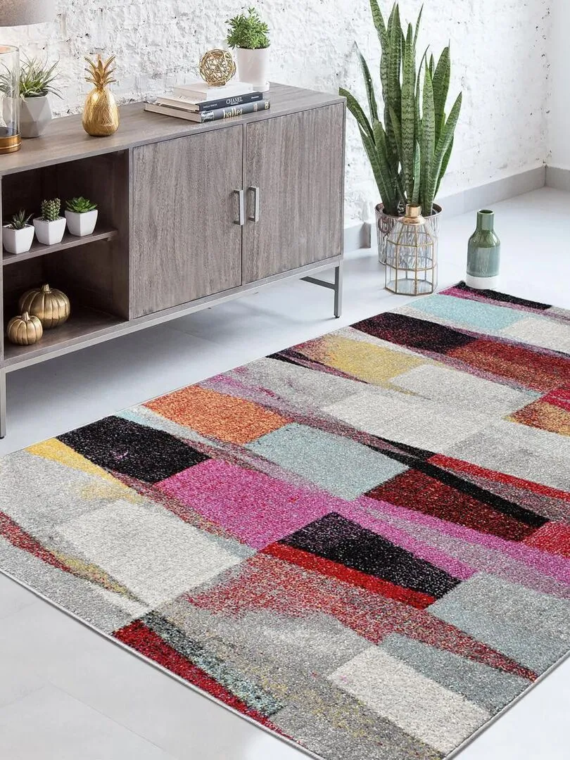 Tapis salon ELYZA en polypropylène doux et soyeux OEKO TEX® - Multicolore