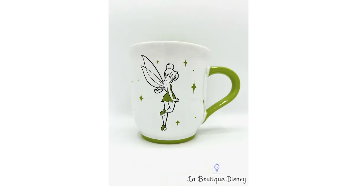 Tasse Fée Clochette Tink Disney Store 2014 mug Peter Pan vert blanc étoiles