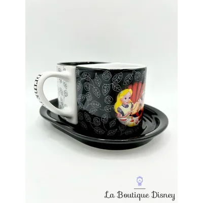 Tasses Duo Alice au pays des Merveilles Disneyland Paris mug Disney paire noir blanc Alice in Wonderland soucoupe