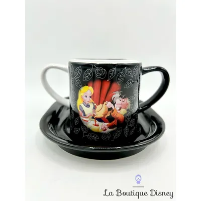 Tasses Duo Alice au pays des Merveilles Disneyland Paris mug Disney paire noir blanc Alice in Wonderland soucoupe