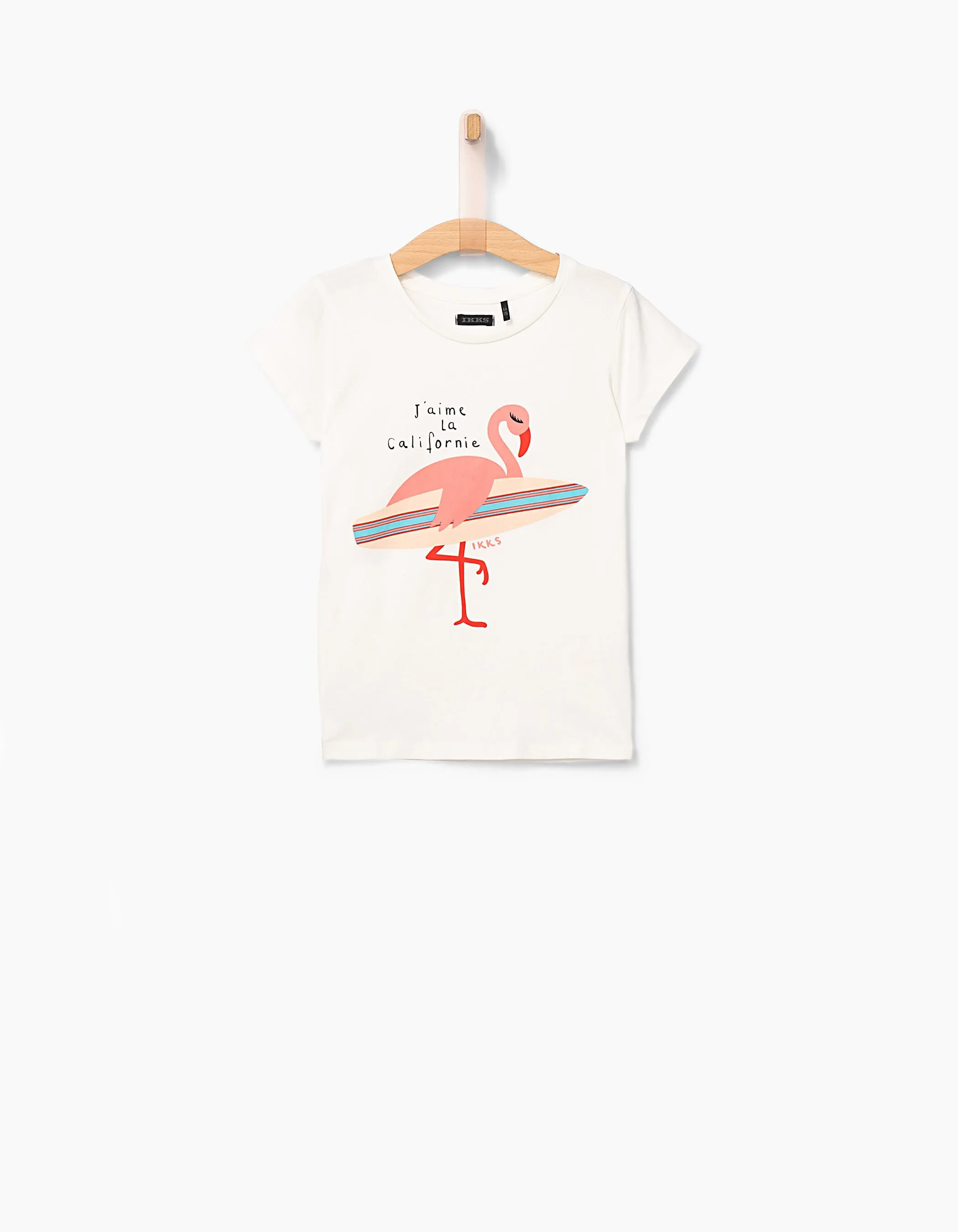 Tee-shirt blanc cassé flamant rose-surfeur fille