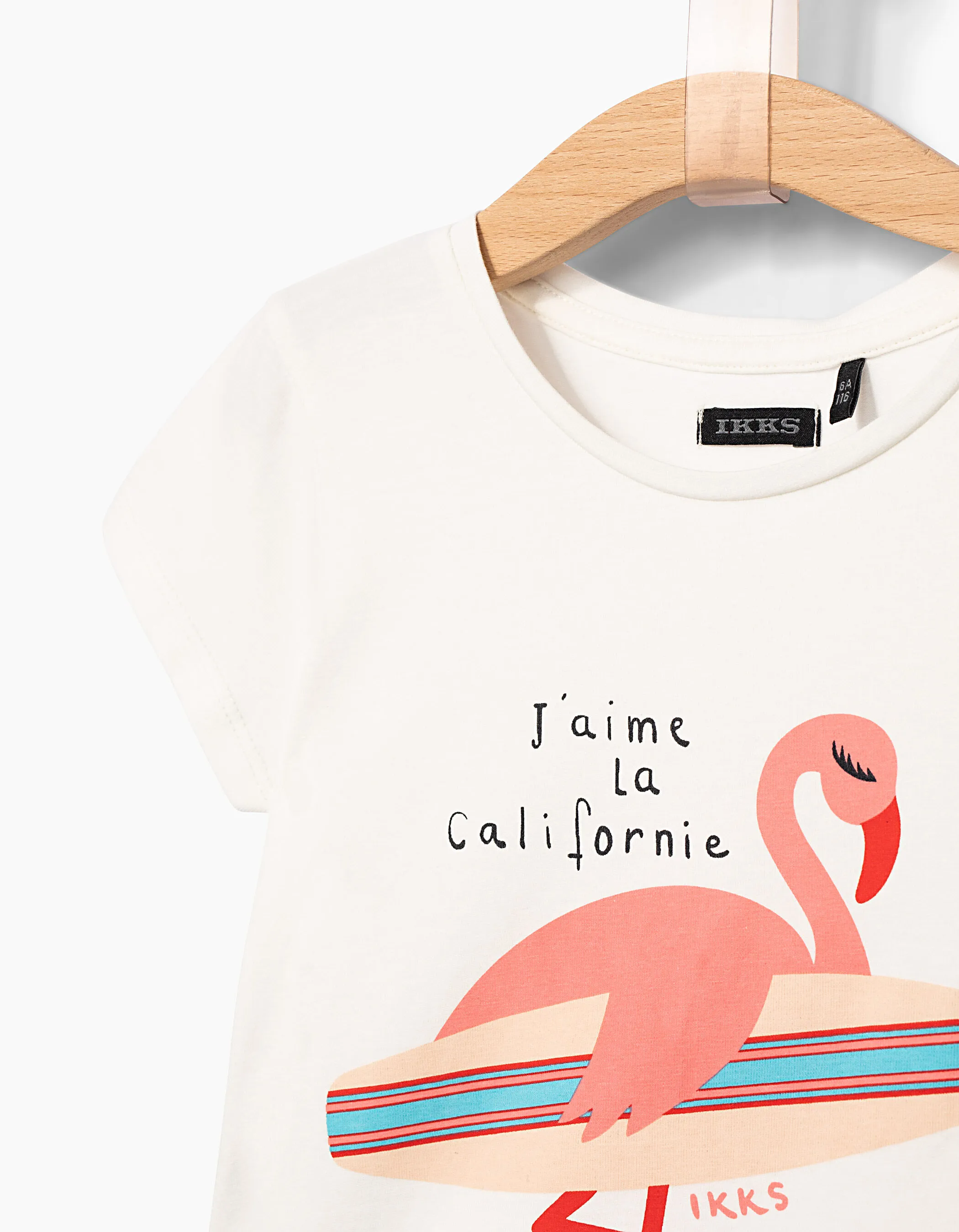 Tee-shirt blanc cassé flamant rose-surfeur fille