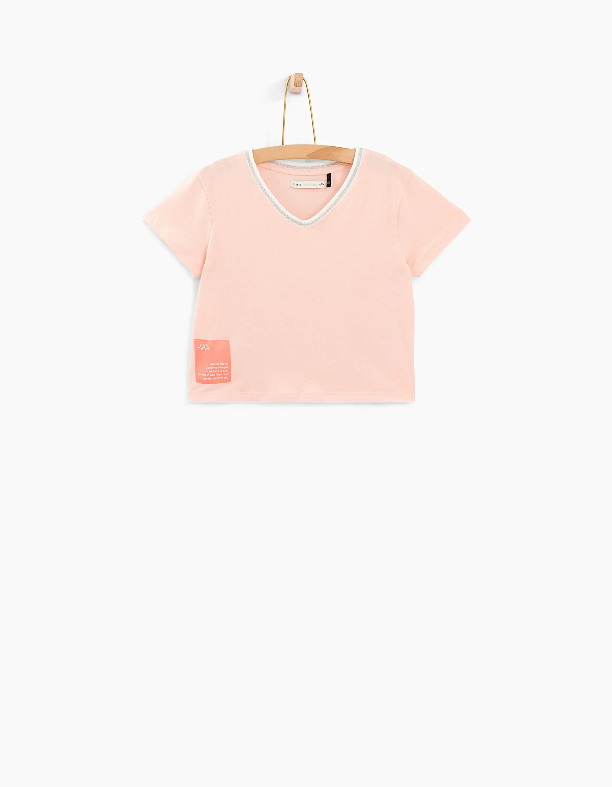 Tee-shirt cropped rose pastel à bord-côte fille