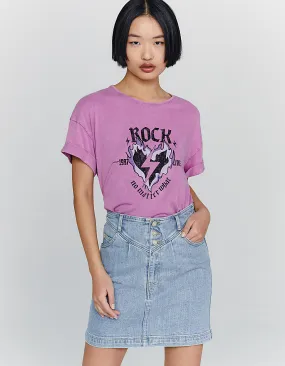 Tee-shirt en coton rose délavé visuel message rock