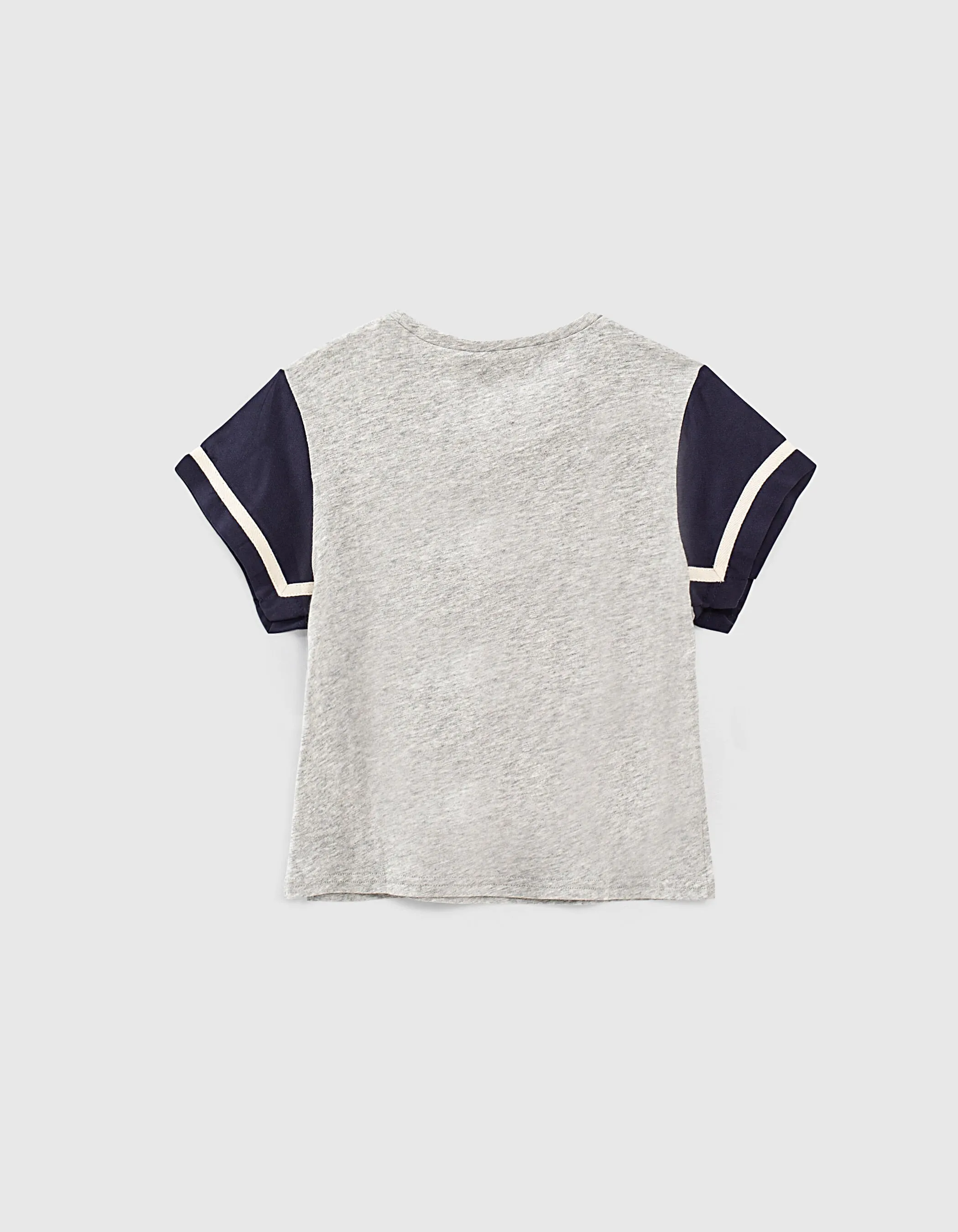 Tee-shirt gris et marine bi matière bio fille