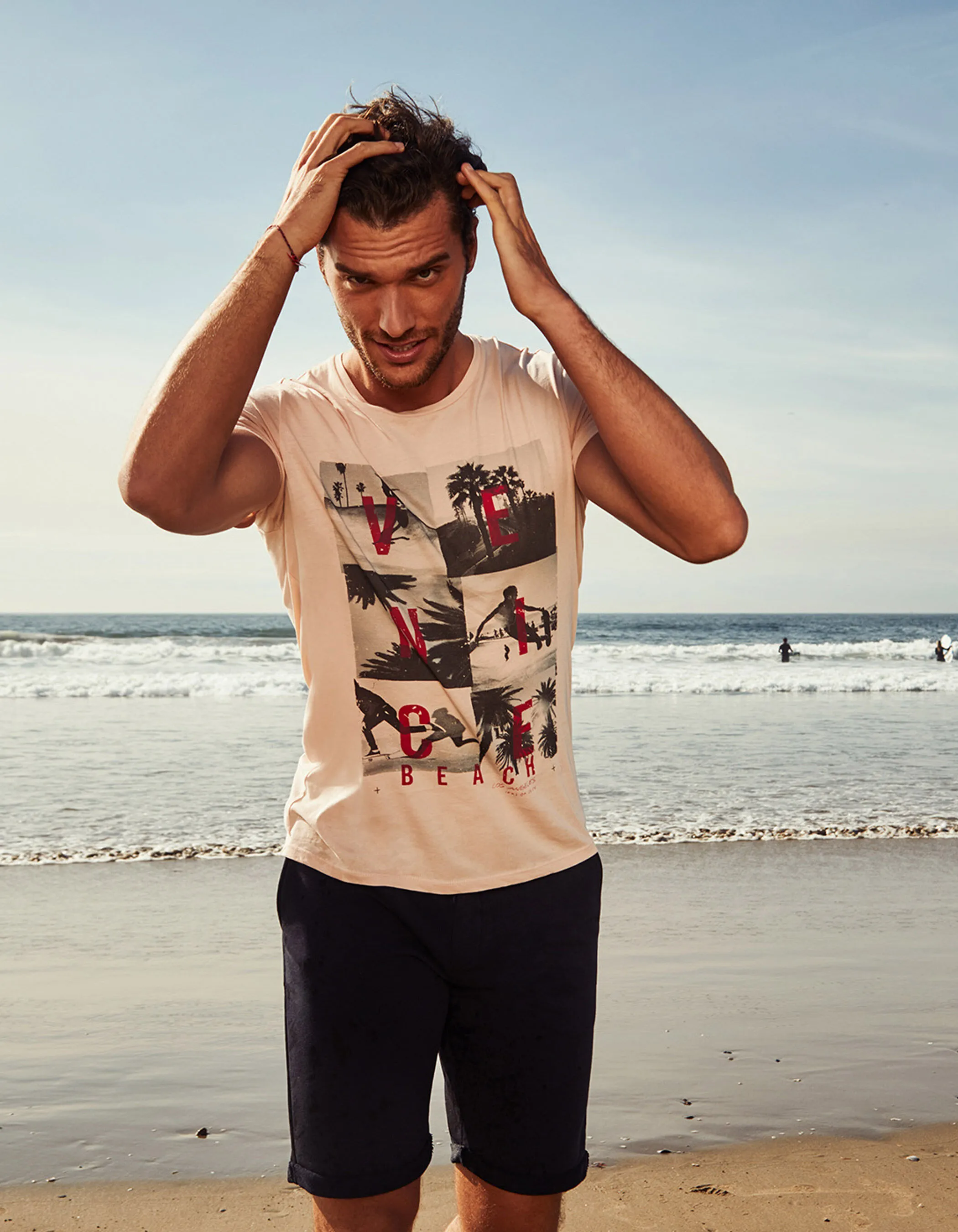 Tee-shirt rose pâle à photos Venice Beach Homme