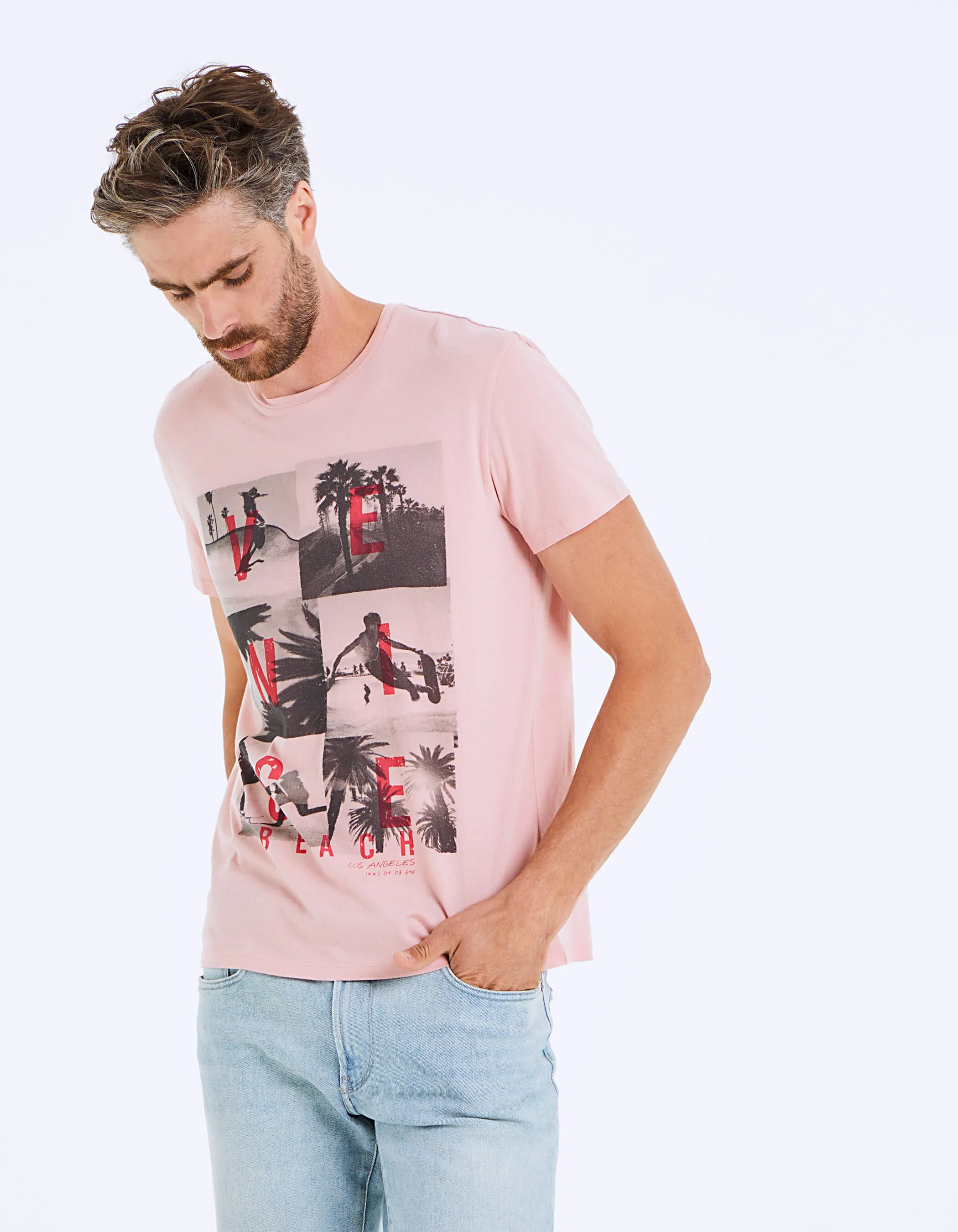 Tee-shirt rose pâle à photos Venice Beach Homme