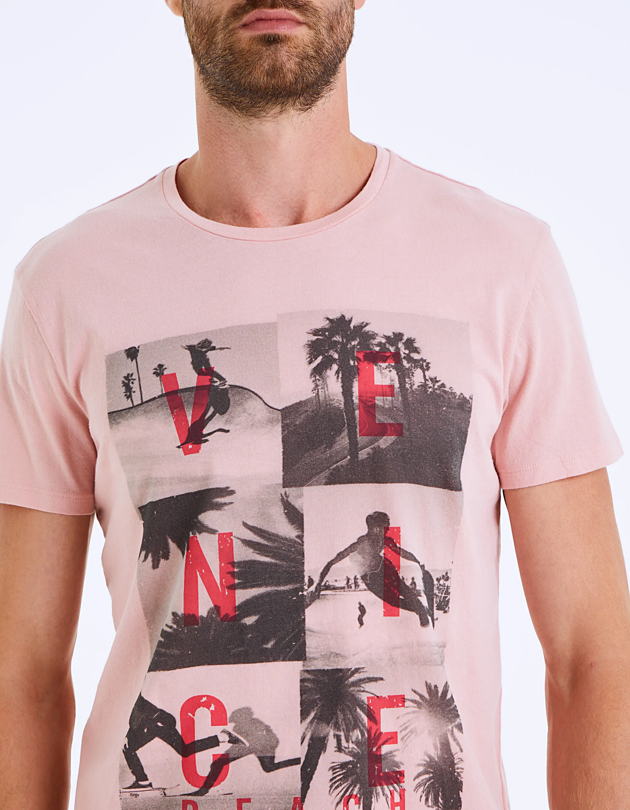 Tee-shirt rose pâle à photos Venice Beach Homme