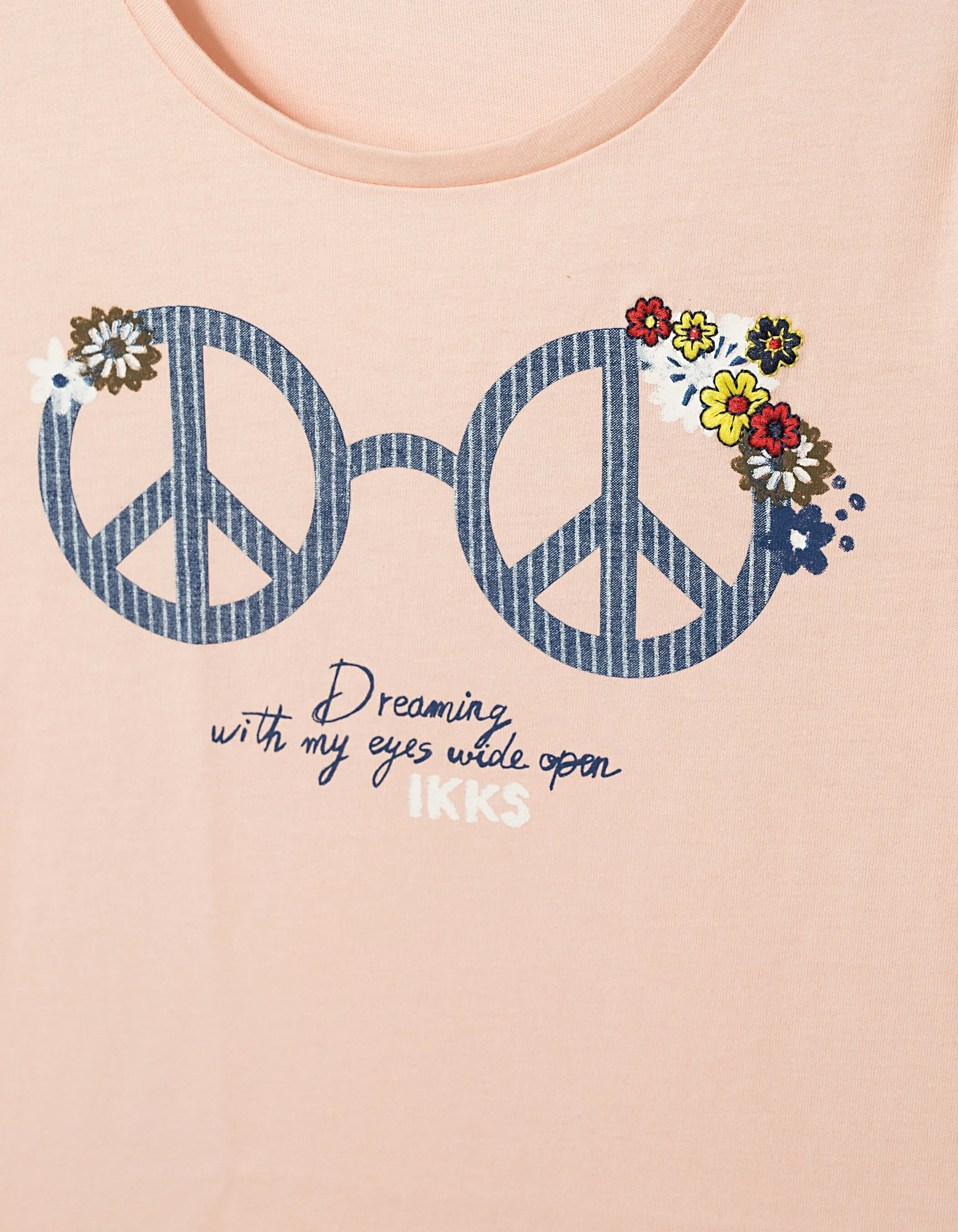 Tee-shirt rose poudré lunettes Peace & Love fille