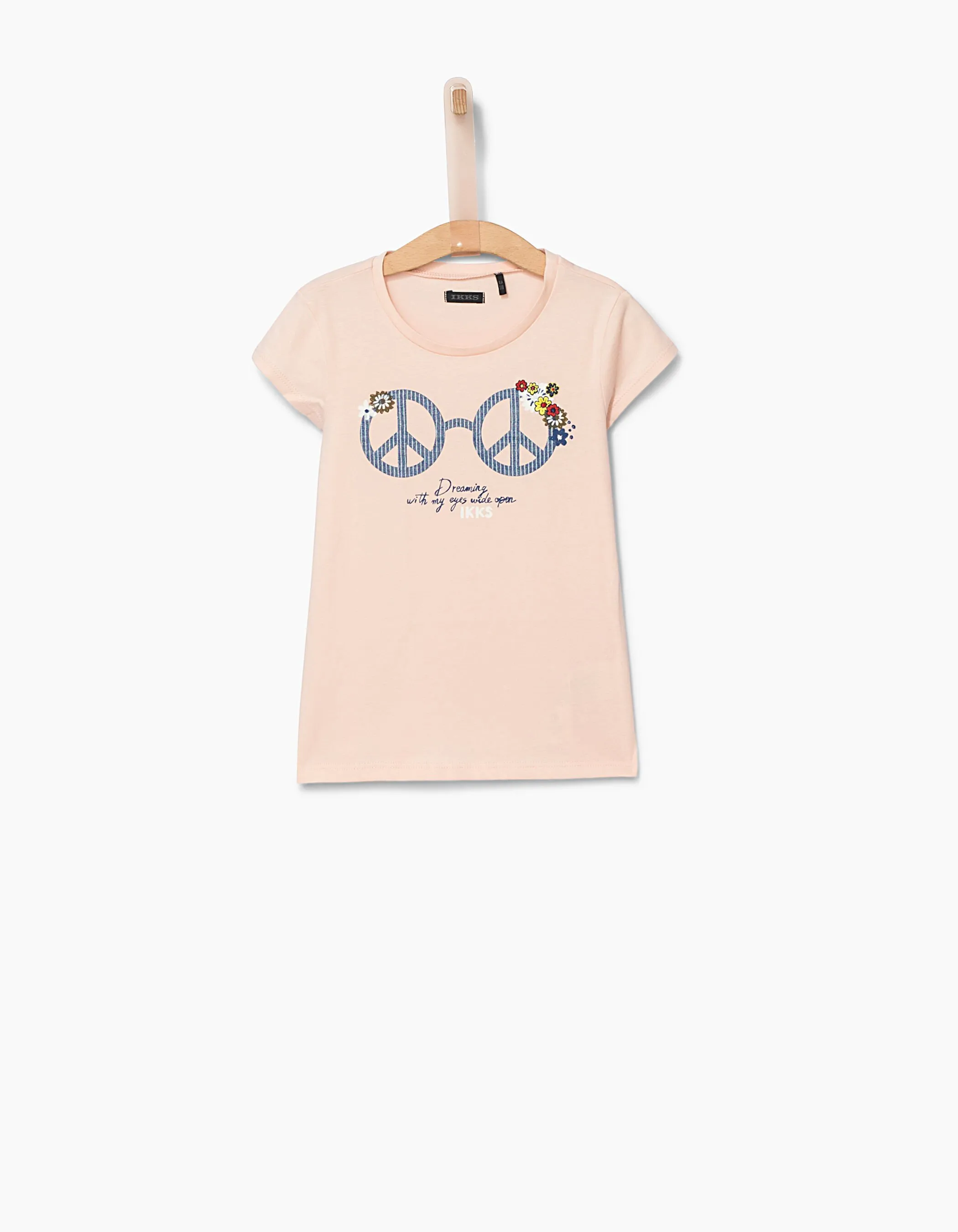 Tee-shirt rose poudré lunettes Peace & Love fille