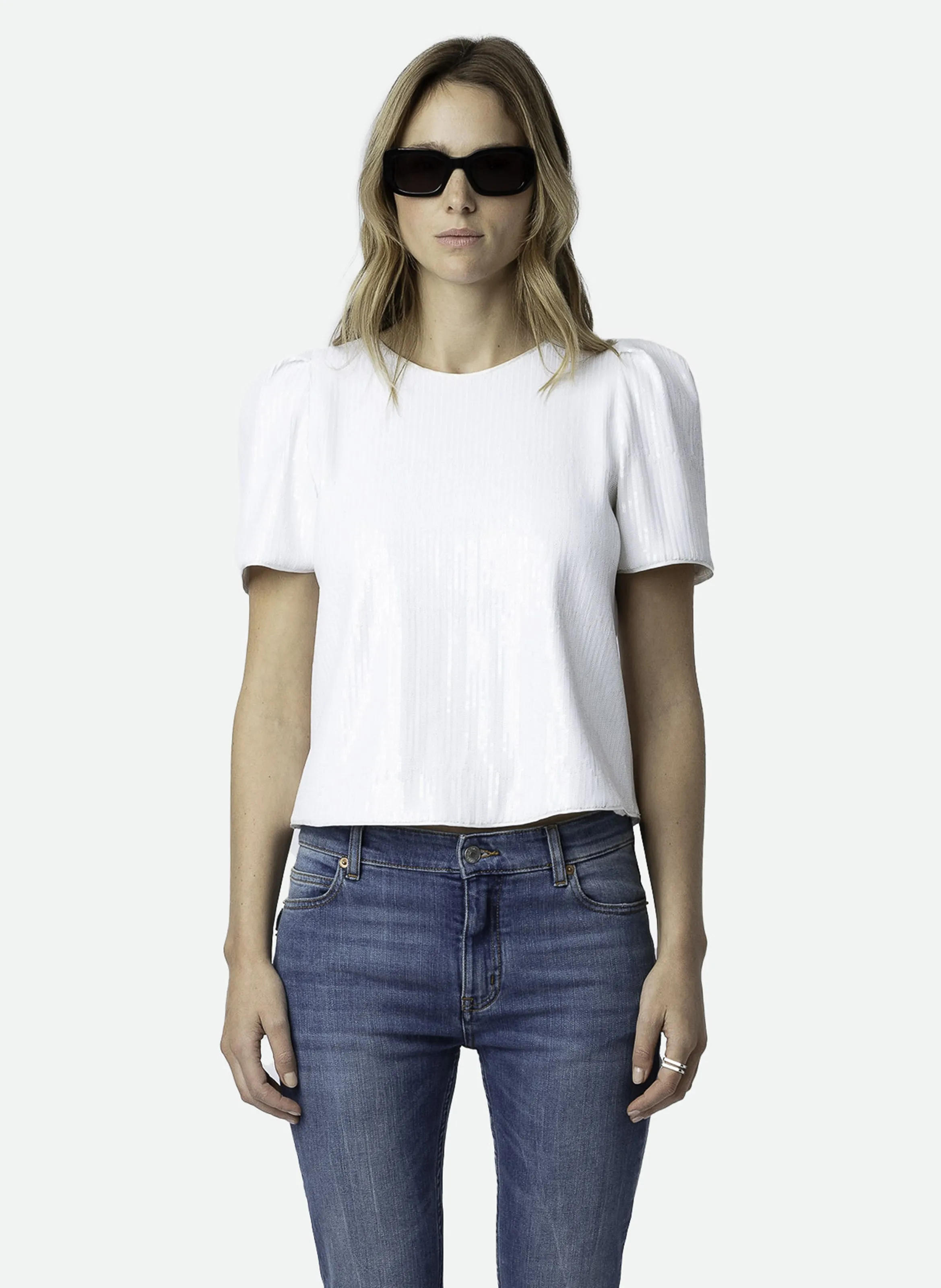 TOP COL ROND à RAYURES SEQUINS EN COTON STRETCH TCHAO - ZADIG&VOLTAIRE pour FEMME | Printemps