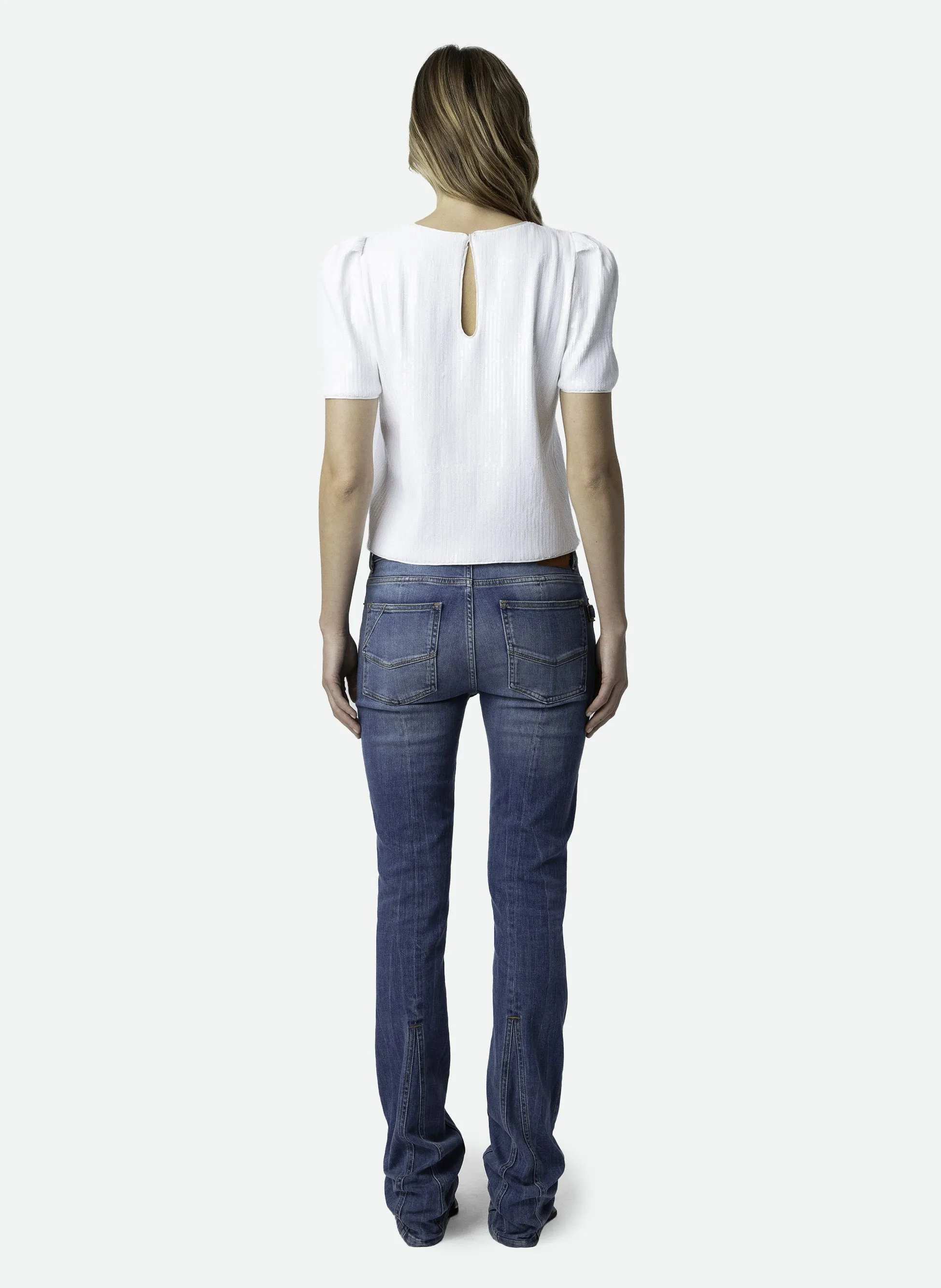 TOP COL ROND à RAYURES SEQUINS EN COTON STRETCH TCHAO - ZADIG&VOLTAIRE pour FEMME | Printemps