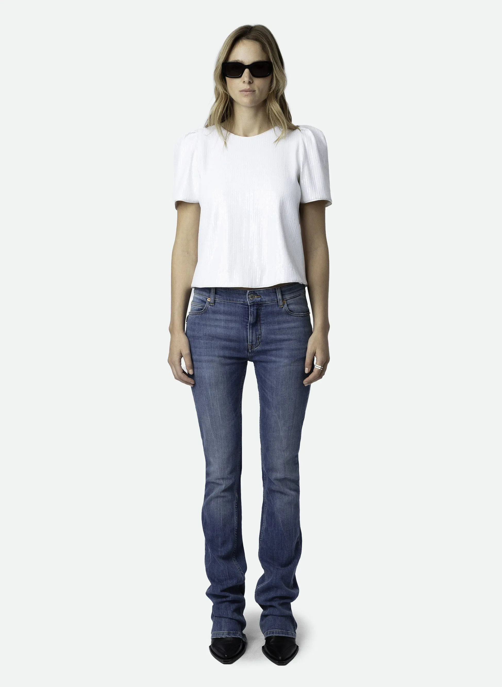 TOP COL ROND à RAYURES SEQUINS EN COTON STRETCH TCHAO - ZADIG&VOLTAIRE pour FEMME | Printemps