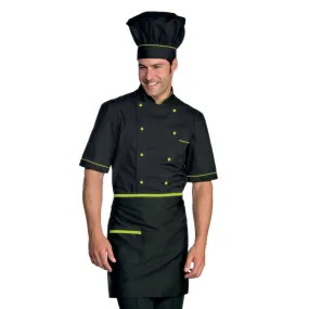 Veste de cuisine manches courtes noir motifs verts Isacco Cuoco Extra Light