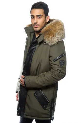 Veste homme Horspist Trader kaki col amovible fourrure véritable