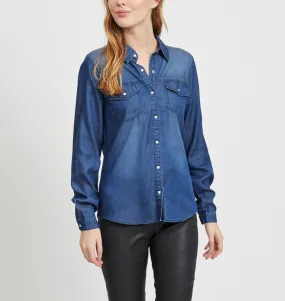 VILA VIBISTA Chemise Lyocell Bleu Foncée