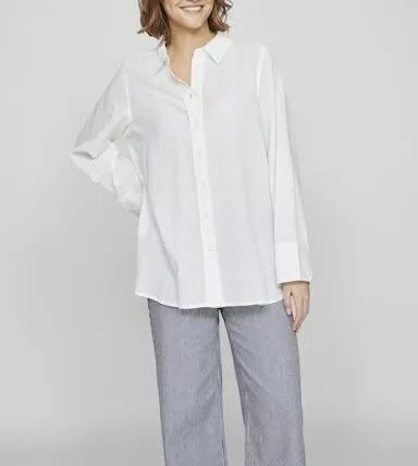 VILA VILINAJA Chemise Femme Coton et Lin Blanc