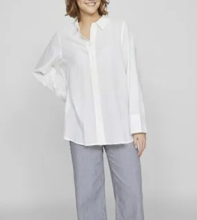 VILA VILINAJA Chemise Femme Coton et Lin Blanc