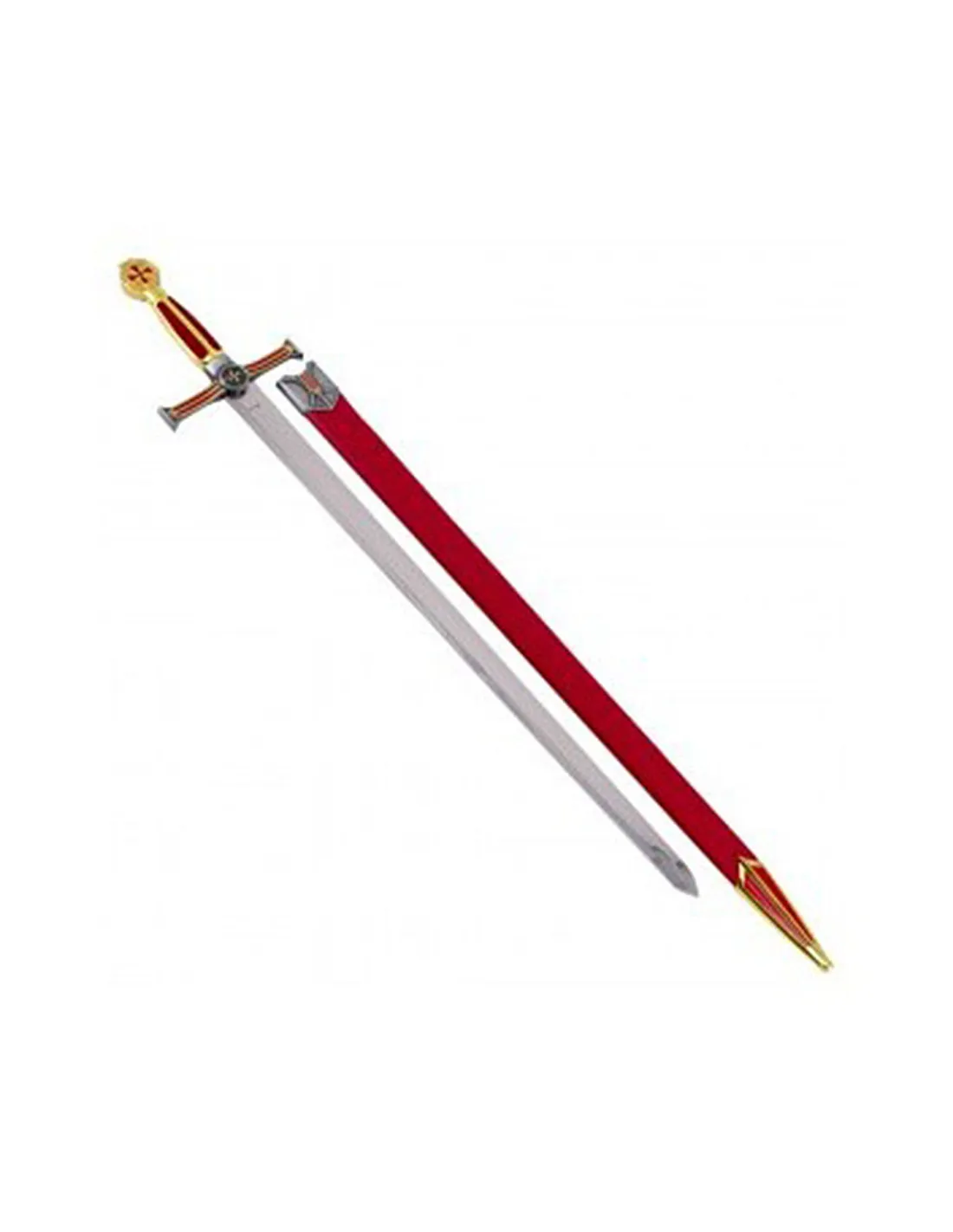 Épée des Templiers dorés, manche rouge et or ⚔️ Boutique Épées